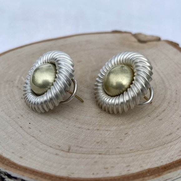 David Yurman 22mm Large Cookie Stud Earrings Sterling 14k Gold Cable Round Post - Picture 4 of 15